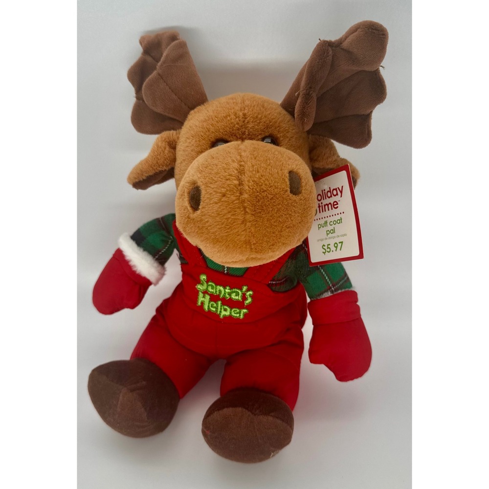 Vintage Dan Dee Santa's Helper 14" Moose Plush Holiday Time Puff Coat Pal NWT